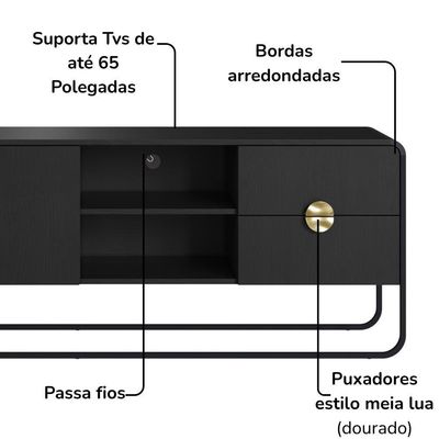 Rack Bancada Organica TV 65 Polegadas 180 Cm 28076 Artesano Nero Preto