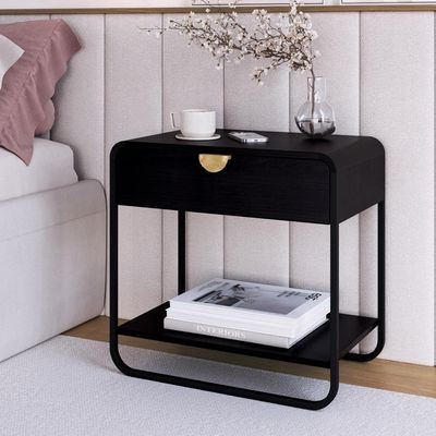 Mesa De Cabeceira 1 Gaveta Organica 60 Cm 28061 Artesano Nero Preto