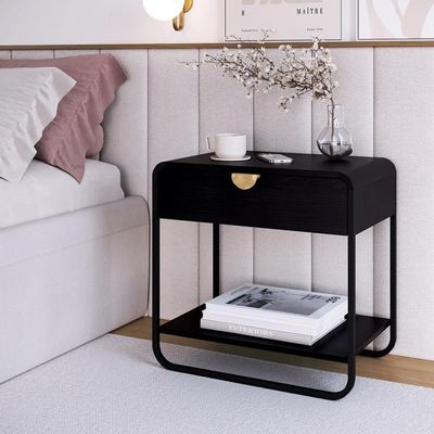 Kit 02 Mesas De Cabeceira 1 Gaveta Organica 60 Cm 28061 Artesano Nero Preto