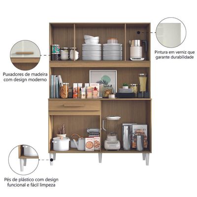 Armário De Cozinha Completa Perola Aramóveis Madeirado Off White