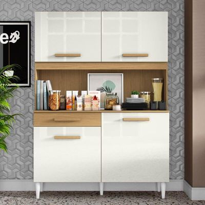 Armário De Cozinha Completa Perola Aramóveis Madeirado Off White