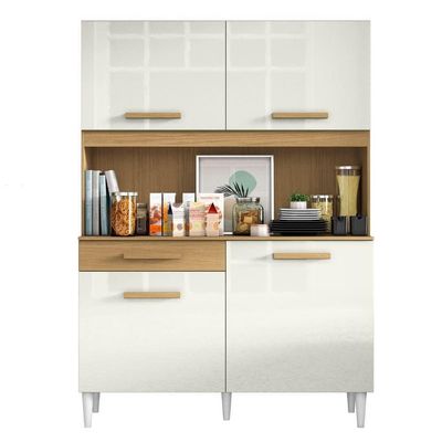 Armário De Cozinha Completa Perola Aramóveis Madeirado Off White
