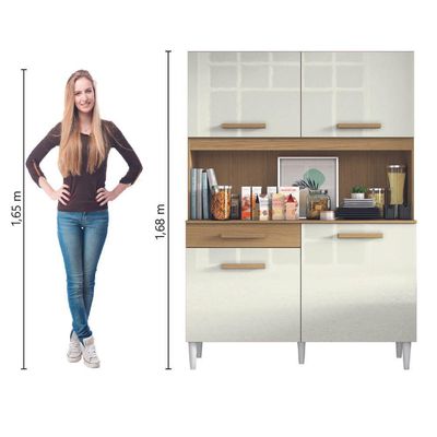 Armário De Cozinha Completa Perola Aramóveis Madeirado Off White