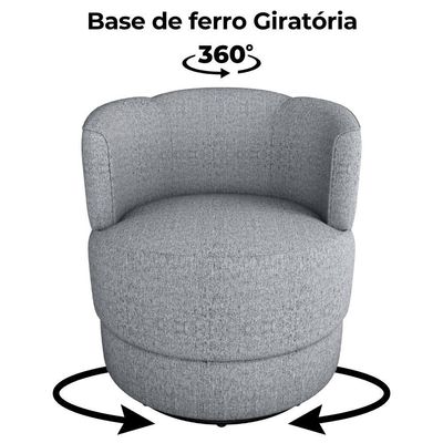 Poltrona Base Giratoria Marselha Linho Vancouver Milani Store Cinza