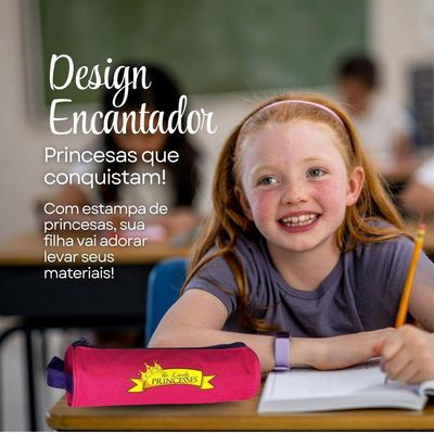 Kit Mochila Infantil Escolar Com 3 Peças Princesas Rosa-roxo Volta As Aulas