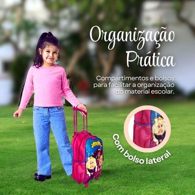 Kit Mochila Infantil Escolar Com 3 Peças Princesas Rosa-roxo Volta As Aulas
