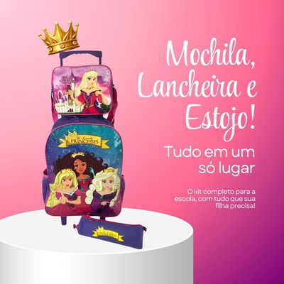 Kit Mochila Infantil Escolar Com 3 Peças Princesas Rosa-roxo Volta As Aulas