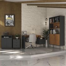 Conjunto Escritório Home Office 4 Peças Lux Industrial A06 Freijó/preto - Mpozenato