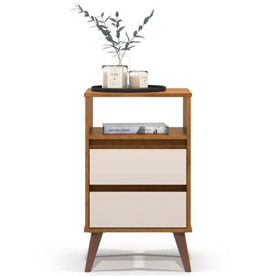 Mesa De Cabeceira Pés Retrô 2 Gavetas 43cm Roma Freijó/off - Ej Móveis
