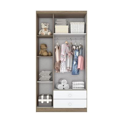 Guarda Roupa Infantil 03 Portas 02 Gavetas Henn Rústico Com Branco