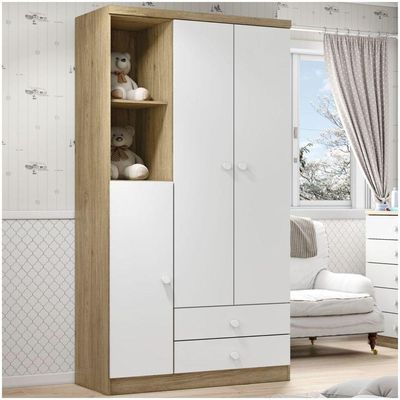 Guarda Roupa Infantil 03 Portas 02 Gavetas Henn Rústico Com Branco