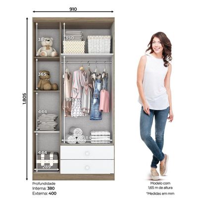 Guarda Roupa Infantil 03 Portas 02 Gavetas Henn Rústico Com Branco