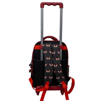Kit Mochila Escolar Infantil De Rodinhas Com Lancheira E Estojo Yins Em Pvc 3d Kids Spider Preto
