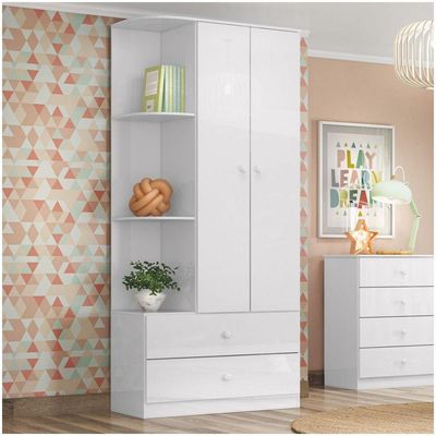 Guarda Roupa Infantil 02 Portas Labirinto Henn Branco