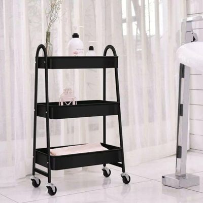 Prateleira De Metal Multiuso 3 Andares Com Rodinhas - Preto