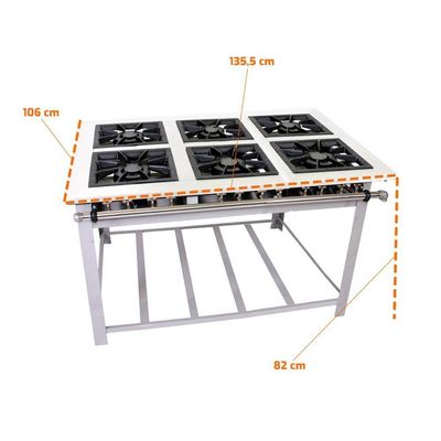 Fogão Industrial Maxi Inox Gás Baixa Pressão 40cm 6 Bocas Duplas Mi6d6 - Venâncio
