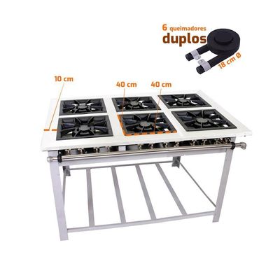 Fogão Industrial Maxi Inox Gás Baixa Pressão 40cm 6 Bocas Duplas Mi6d6 - Venâncio