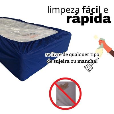 Capa Protetora Impermeável Colchão Lençol Elástico Solteiro 88x188x20cm - Azul Marinho