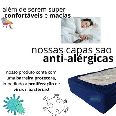 Capa Protetora Impermeável Colchão Lençol Elástico Solteiro 88x188x20cm - Azul Marinho