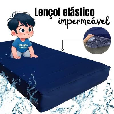 Capa Protetora Impermeável Colchão Lençol Elástico Solteiro 88x188x20cm - Azul Marinho