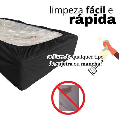Capa Protetora Impermeável Colchão Lençol Elástico Solteiro 88x188x20cm - Preta