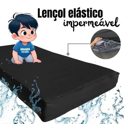 Capa Protetora Impermeável Colchão Lençol Elástico Solteiro 88x188x20cm - Preta