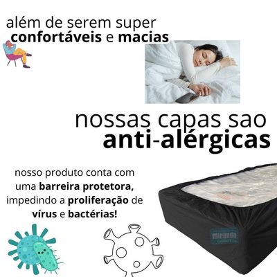Capa Protetora Impermeável Colchão Lençol Elástico Solteiro 88x188x20cm - Preta