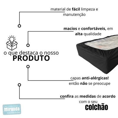 Capa Protetora Impermeável Colchão Lençol Elástico Solteiro 88x188x20cm - Preta