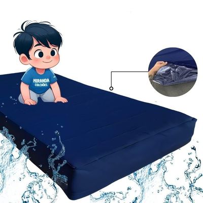 Capa Protetora Impermeável Colchão Lençol Elástico Solteiro 88x188x20cm - Azul Marinho