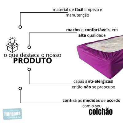 Capa Protetora Impermeável Colchão Lençol Elástico Solteiro 88x188x20cm - Lilás