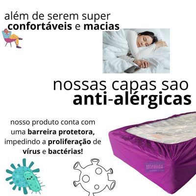 Capa Protetora Impermeável Colchão Lençol Elástico Solteiro 88x188x20cm - Lilás