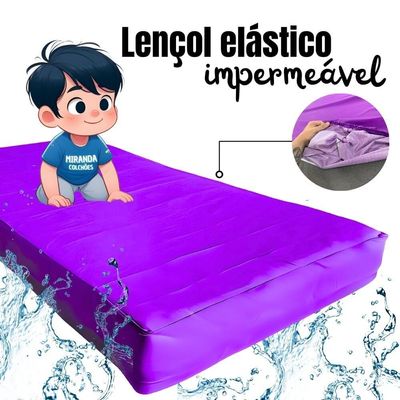 Capa Protetora Impermeável Colchão Lençol Elástico Solteiro 88x188x20cm - Lilás