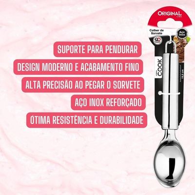 Colher De Sorvete Inox Grande Profissional Pegador Concha Açai