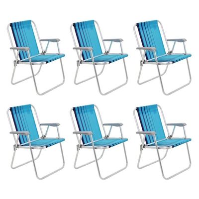 Kit 6 Cadeira De Praia Camping Alumínio Samoa Azul Tramontina