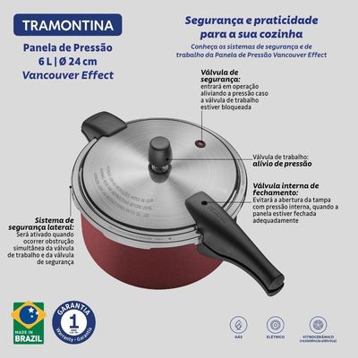 Panela De Pressão Tramontina 6 Litros Grande Vancouver Effect Vermelha