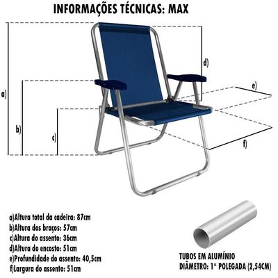 Kit 2 Cadeira Praia Max Alumínio Oversize Reforçada Até 140kg Zaka