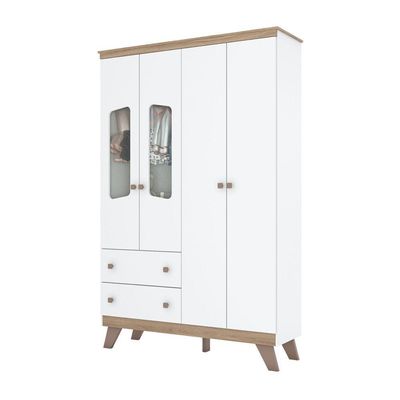 Quarto Bebê Guarda Roupa 4 Pts Cômoda Berço Aurora Casa 812 Branco Com Jequitibá Hp