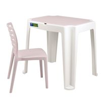 Conjunto Infantil De Mesa E Cadeira Tramontina Beni Rosa Em Polipropileno Com Quadro De Atividades