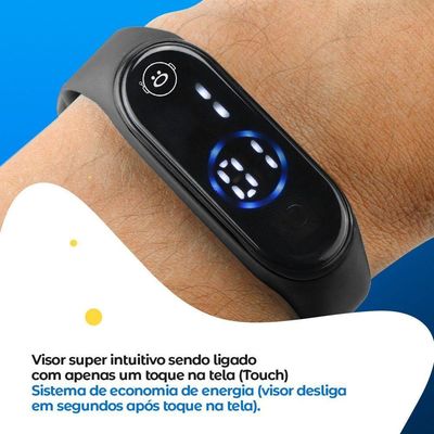 Relogio Digital Prova Dagua + Caixa + Oculos Sol Proteção Uv Esportivo Preto Original Alarme Data