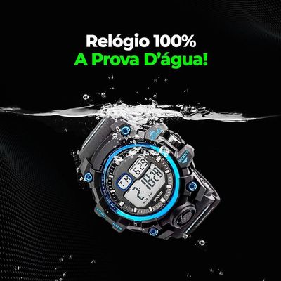 Relogio Digital Prova Dagua + Caixa + Oculos Sol Proteção Uv Esportivo Preto Original Alarme Data