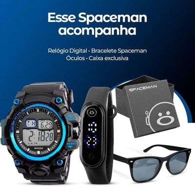 Relogio Digital Prova Dagua + Caixa + Oculos Sol Proteção Uv Esportivo Preto Original Alarme Data