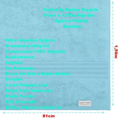 Toalha Banhão Buettner Algodão Egípcio 81cmx150cm Platine Azul Reviera