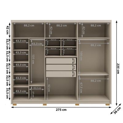 Guarda Roupa Casal 6 Portas 3 Gavetas MDF 275 Cm Vlr Fend