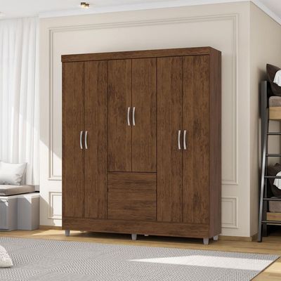 Guarda Roupa Casal 6 Portas 2 Gavetas 153 Cm 10091 Vlr Imbuia