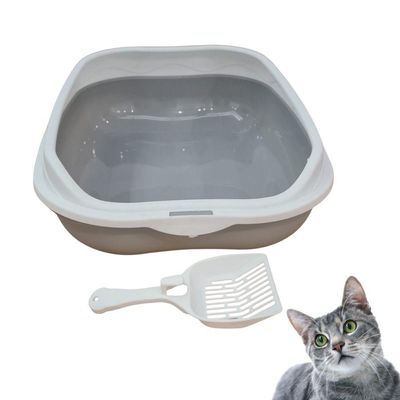 Caixa De Areia Banheiro Higiênica Bandeja Para Pets Gatos Com Borda + 1 Pá Coletora Cinza