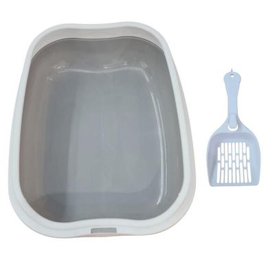 Caixa De Areia Banheiro Higiênica Bandeja Para Pets Gatos Com Borda + 1 Pá Coletora Cinza