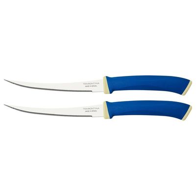 Conjunto De Facas Tomate Tramontina Felice Lâminas De Aço Inox 2 Peças Azul Tramontina