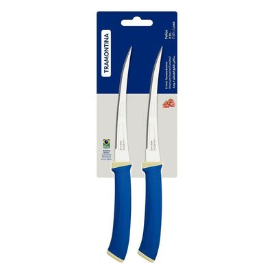 Conjunto De Facas Tomate Tramontina Felice Lâminas De Aço Inox 2 Peças Azul Tramontina