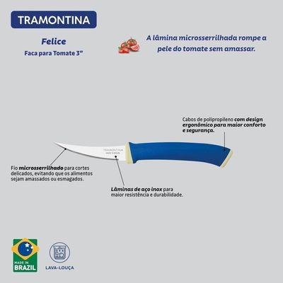 Faca Para Tomate Tramontina Felice Aço Inox Cabo De Polipropileno Azul 3 Tramontina
