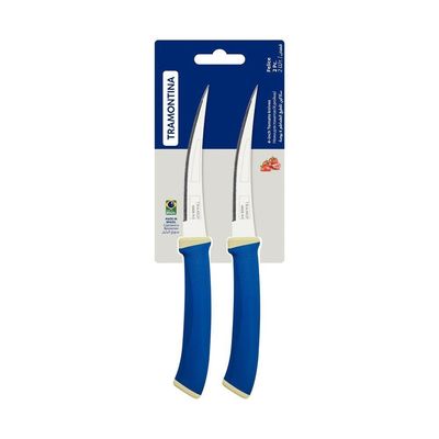 Conjunto De Facas Tomate Tramontina Felice Lâminas De Aço Inox Azul 2 Peças Tramontina